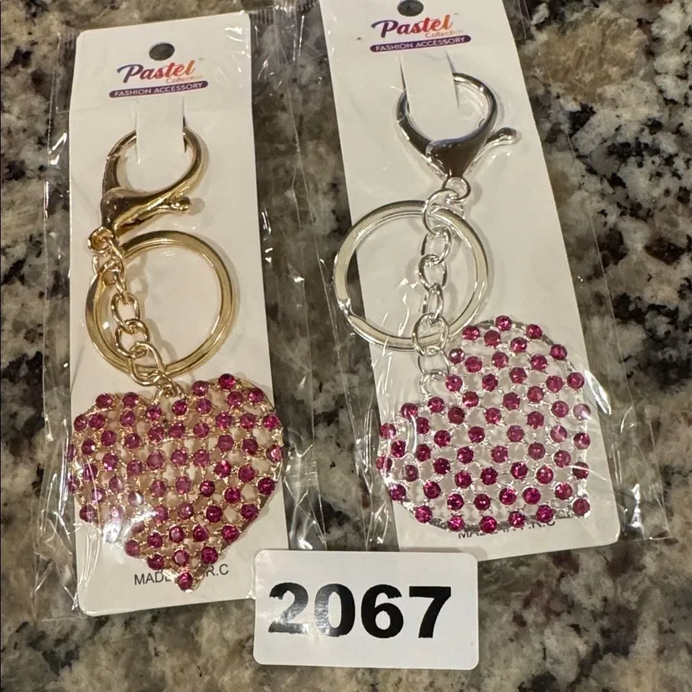 2067 Hot Pink Stone Heart Key Ring & Bag‎ Charm